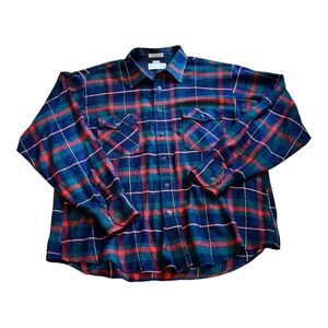 Vintage Windbreaker Plaid Flannel Shirt Mens Large Blue Red Green Acrylic LS